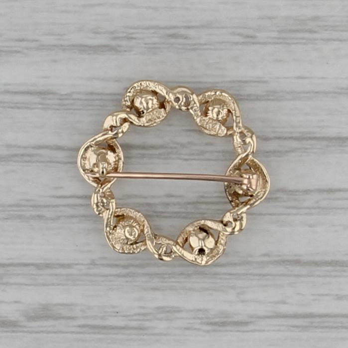Cultured Pearl Wreath Pin 14k Yellow Gold Small Brooch