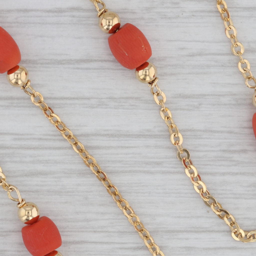 Gray Red Coral Station Cable Chain Necklace 18k Yellow Gold 18"