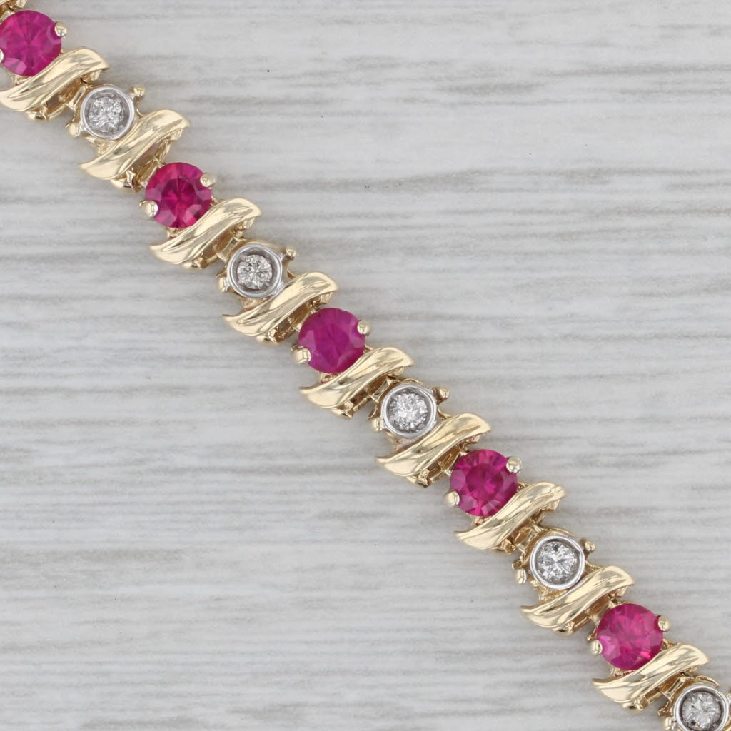 Gray 2.48ctw Lab Created Ruby Diamond Tennis Bracelet 14k Yellow Gold 6.75" 5.7mm