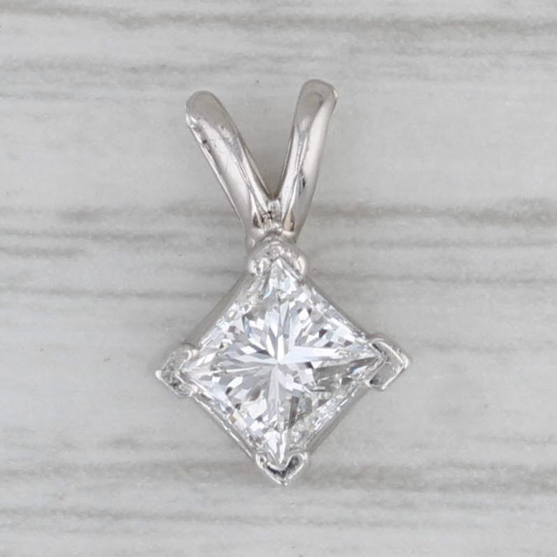 0.60ct Princess Solitaire Pendant 18k White Gold Small Drop