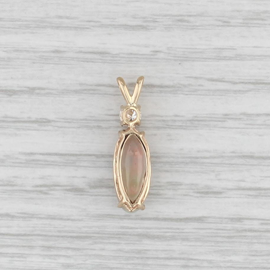 Oval Cabochon Opal Diamond Pendant 14k Yellow Gold