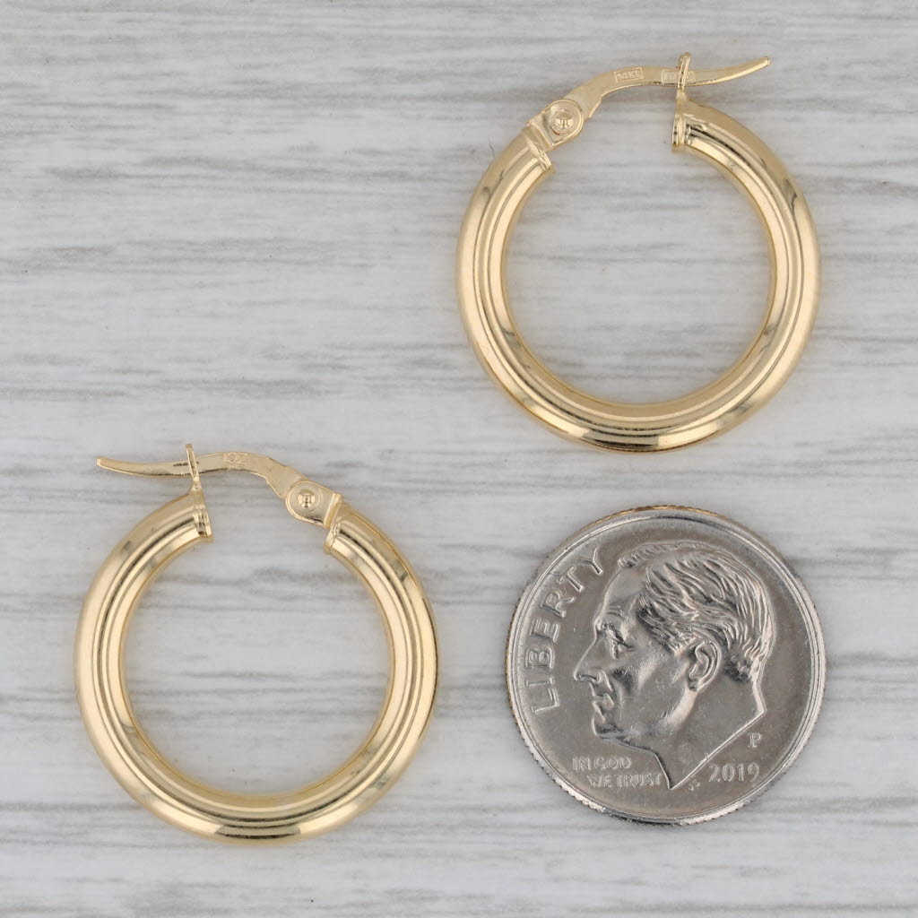 Gray New Round Hoop Earrings 14k Yellow Gold Snap Top Hoops 3 x 20 mm