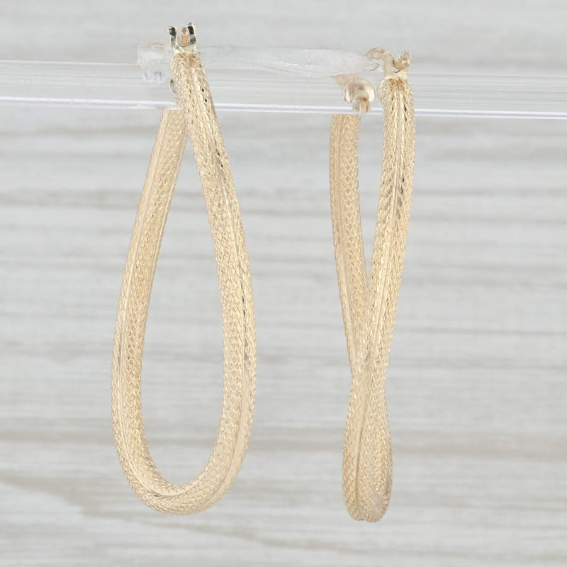 Light Gray Rope Etched Oval Hoop Earrings 14k Yellow Gold Snap Top Hoops