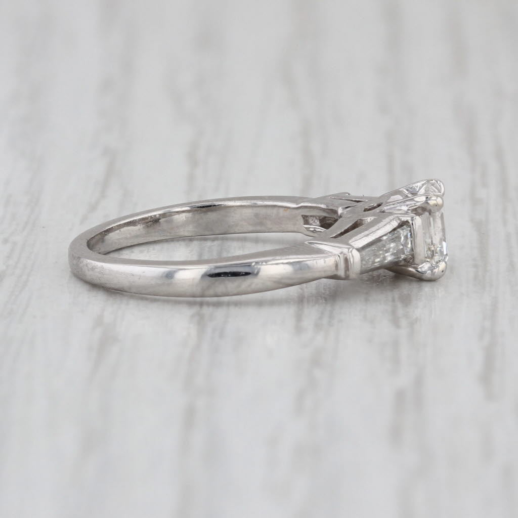 0.87ctw Emerald Cut Diamond Engagement Ring Platinum Size 5.25