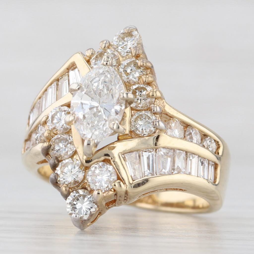 2.32ctw Diamond Bridal Engagement Ring 14k Yellow Gold Size 7.5 Bypass