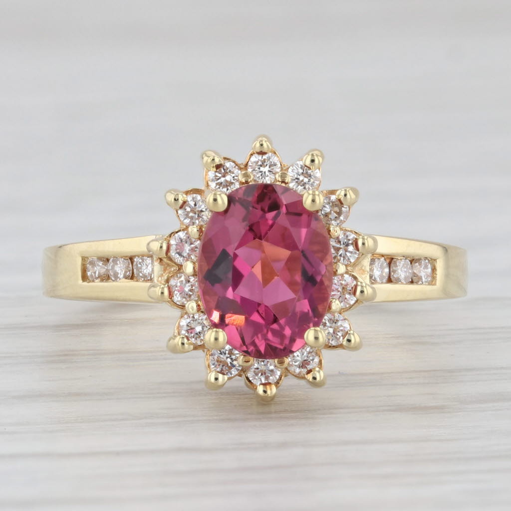 Light Gray 1.35ctw Oval Pink Tourmaline Diamond Halo Ring 18k Yellow Gold Size 6.75