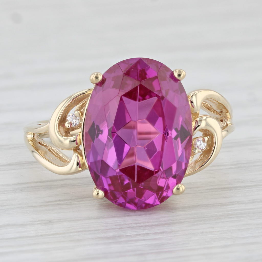 Light Gray 8ct Pink Lab Created Sapphire Ring 14k Yellow Gold Size 7 Oval Solitaire