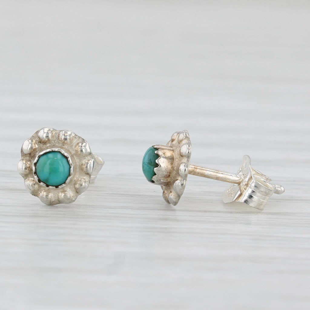 Light Gray Turquoise Solitaire Flower Stud Earrings Sterling Silver Small Studs