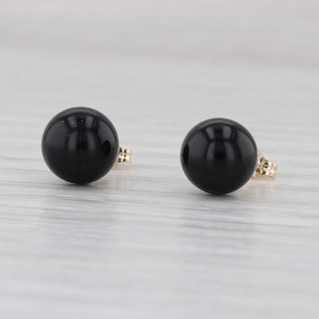8mm Onyx Bead Solitaire Stud Earrings 14k Yellow Gold Studs
