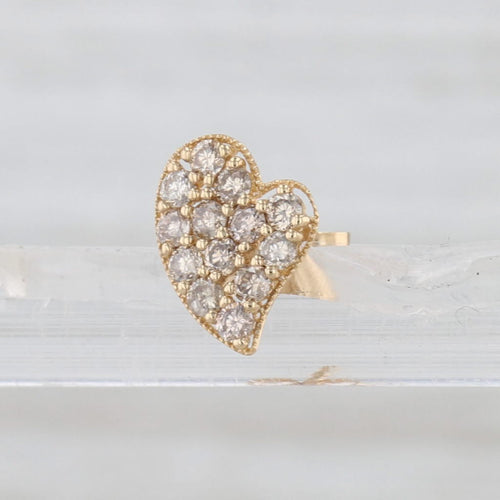 Single 0.20ctw Pave Diamond Abstract Small Heart Stud Earring 18k Yellow Gold