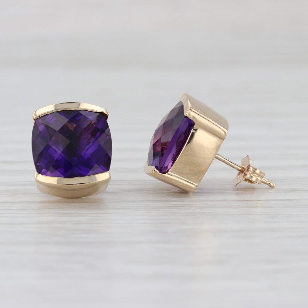 Narco 8.50ctw Amethyst Stud Earrings 14k Yellow Gold Cushion Solitaire Studs