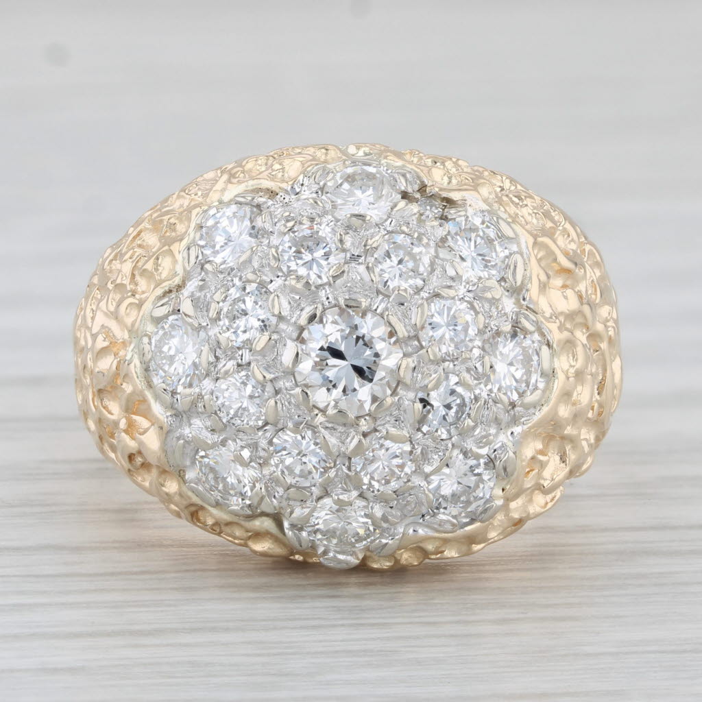 Light Gray Men's 1.85ctw Diamond Cluster Ring 14k Yellow Gold Nugget Band Size 10.25