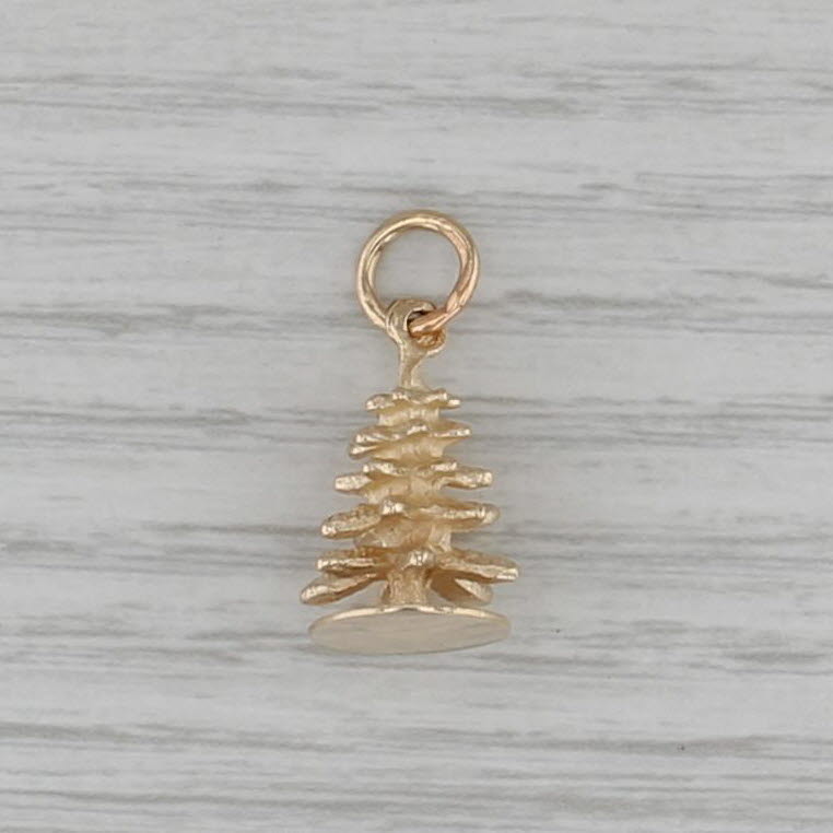 Vintage Christmas Tree Charm 14k Yellow Gold Pendant