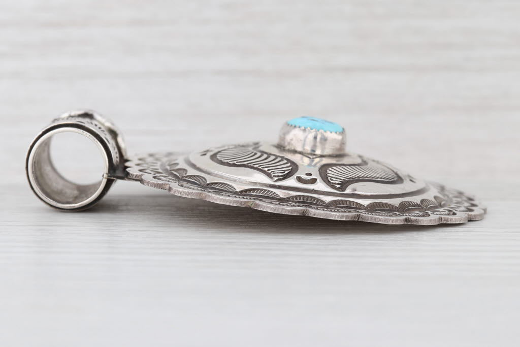 Carson Blackgoat Large Pendant Sterling Silver Turquoise Navajo Native American