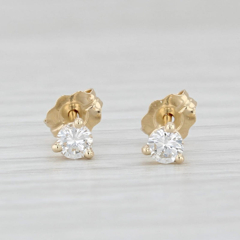 Small 14k Yellow Gold Concave Round Simple Diamond Studs Earrings