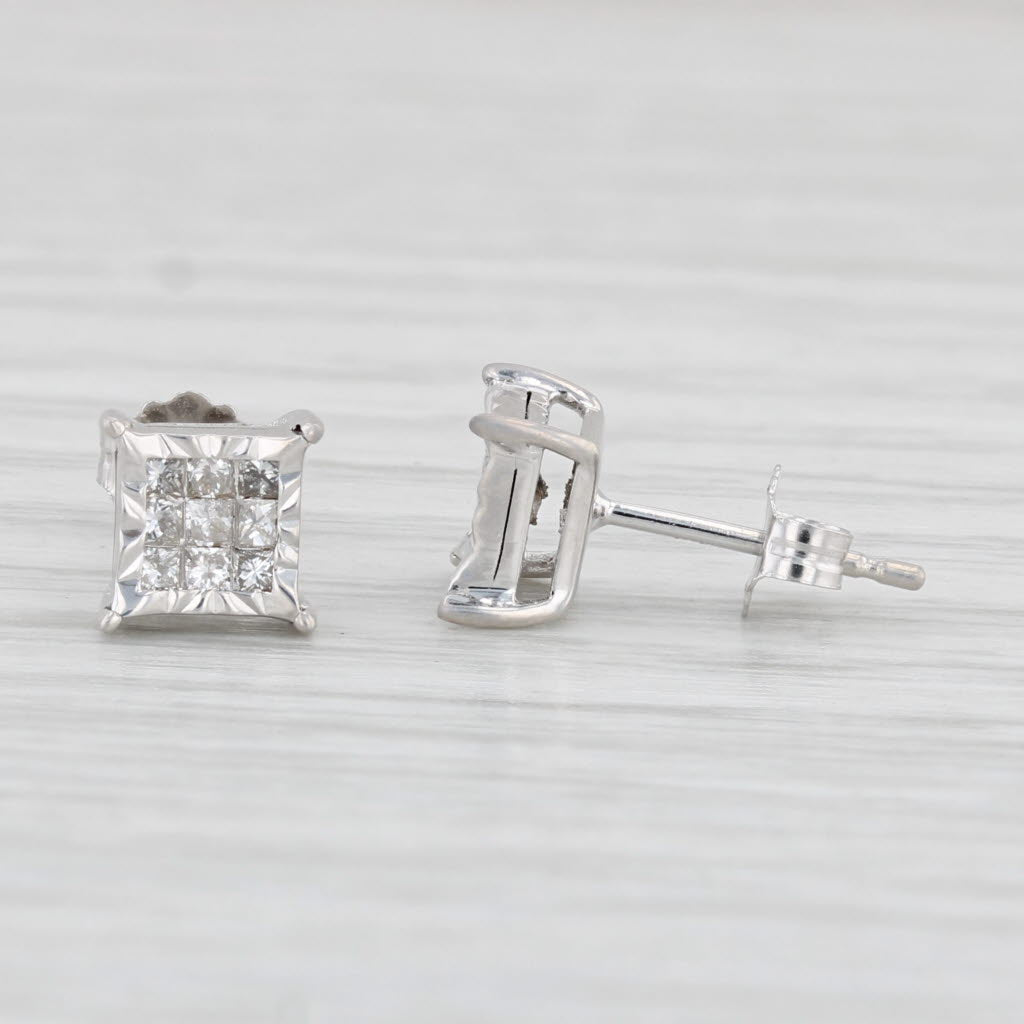 Light Gray 0.36ctw Diamond Princess Stud Earrings 10k White Gold