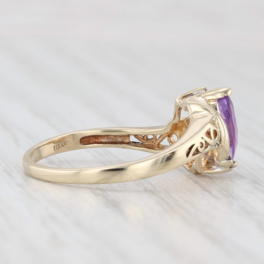 Light Gray 0.50ct Marquise Amethyst Ring 10k Yellow Gold Size 6 Diamond Accents