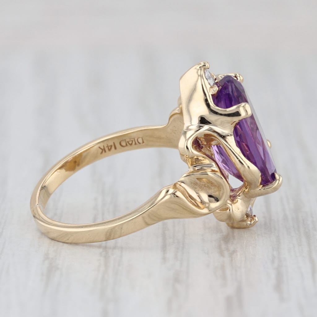 Vintage 5.02ctw Oval Amethyst Moissanite Ring 14k Yellow Gold Size 8