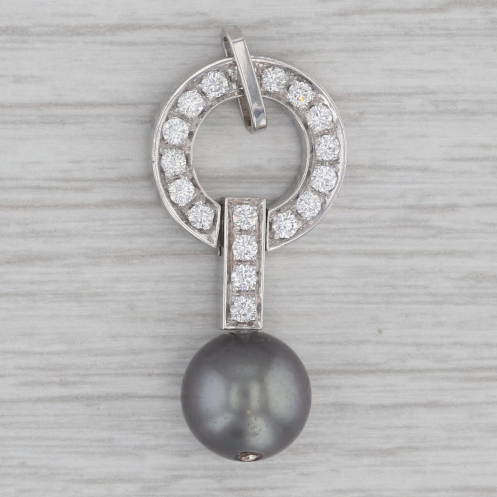 Gray 0.36ctw Diamond Cultured Black Pearl Pendant 18k White Gold Circle Drop