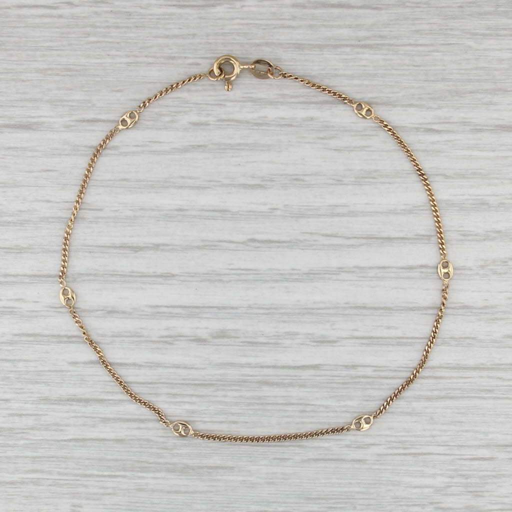 9.25" Curb Anchor Mariner Chain Anklet 14k Yellow Gold Ankle Bracelet