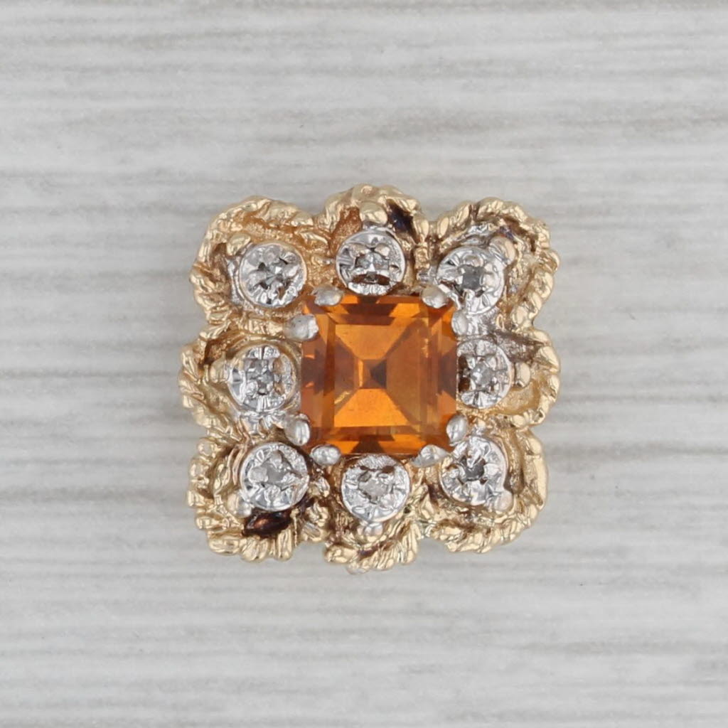 Gray 0.66ct Orange Citrine Slide Charm 10k Yellow Gold Diamond Accents