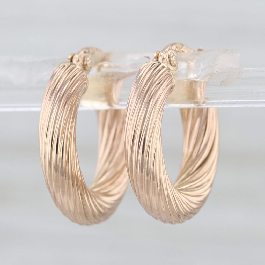 Woven Rope Hoop Earrings 14k Yellow Gold Snap Top Round Hoops