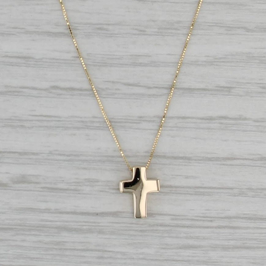 Small Cross Pendant Necklace 14k Yellow Gold Box Chain 16" 18"
