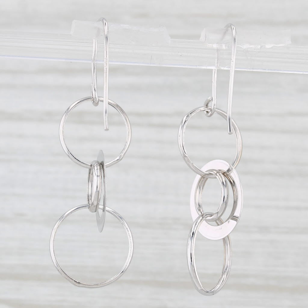 Light Gray Linked Circles Dangle Earrings 14k White Gold Hook Posts