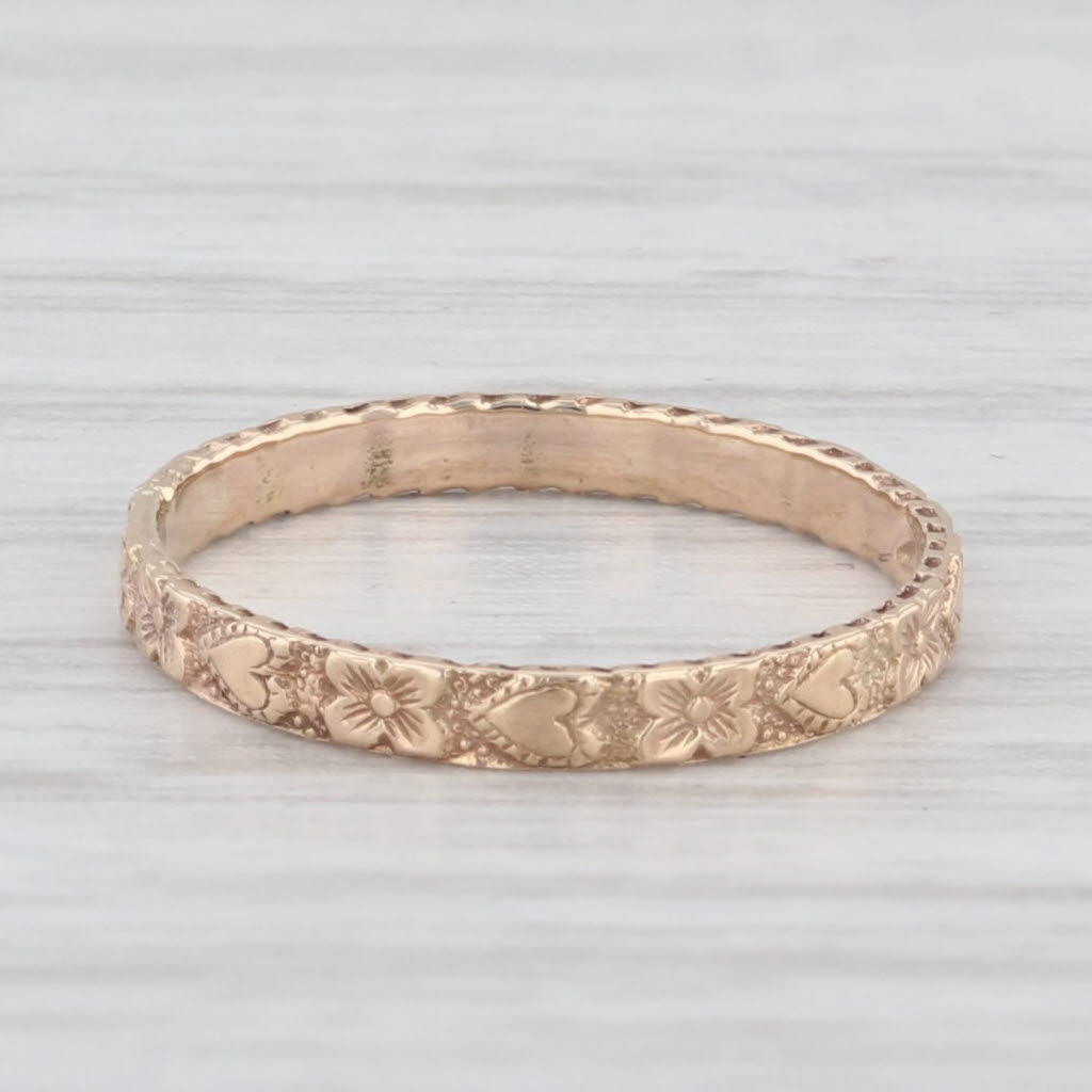Light Gray Antique Floral Baby Ring 10K Yellow Gold Small Size 1.5 Band
