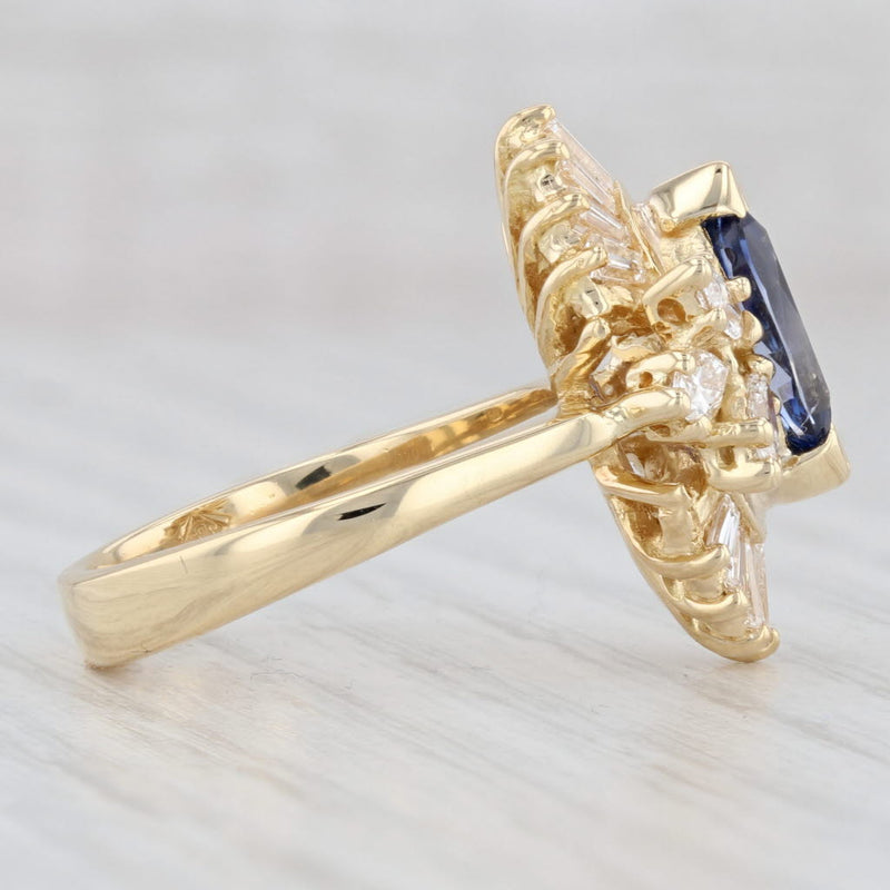 Light Gray 2.45ctw Marquise Blue Sapphire Diamond Halo Ring 18k Yellow Gold Size 5.75