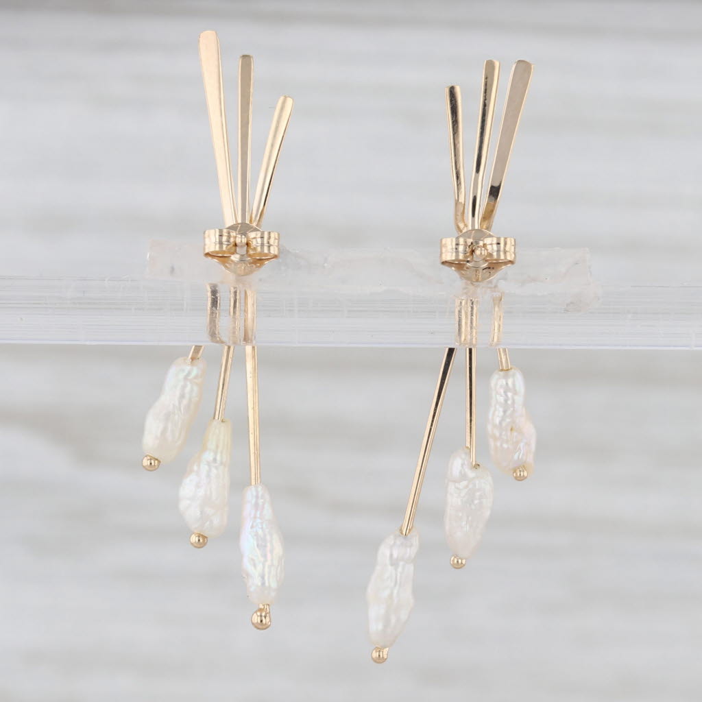 Rice Krispie Cultured Pearl X Drop Earrings 14k Yellow Gold