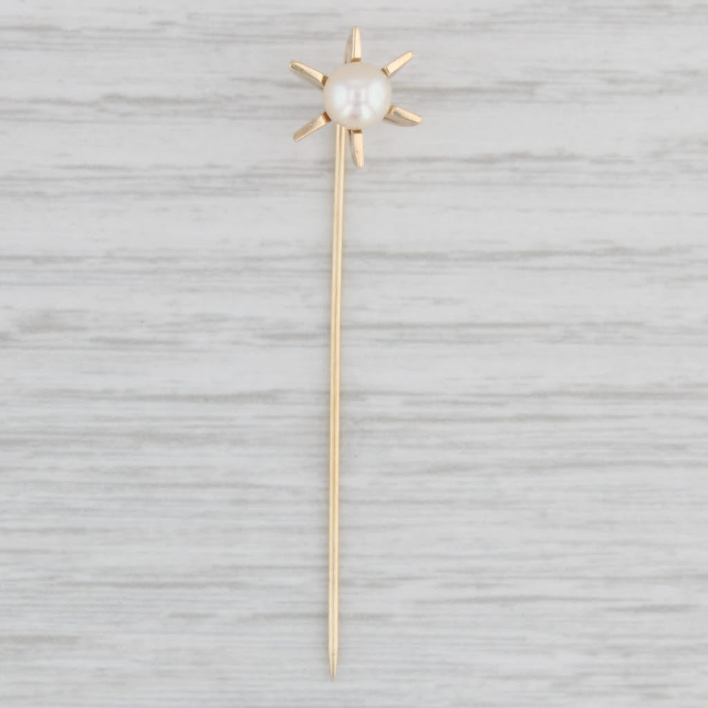 Light Gray Vintage Cultured Pearl Solitaire Stickpin 14k Yellow Gold