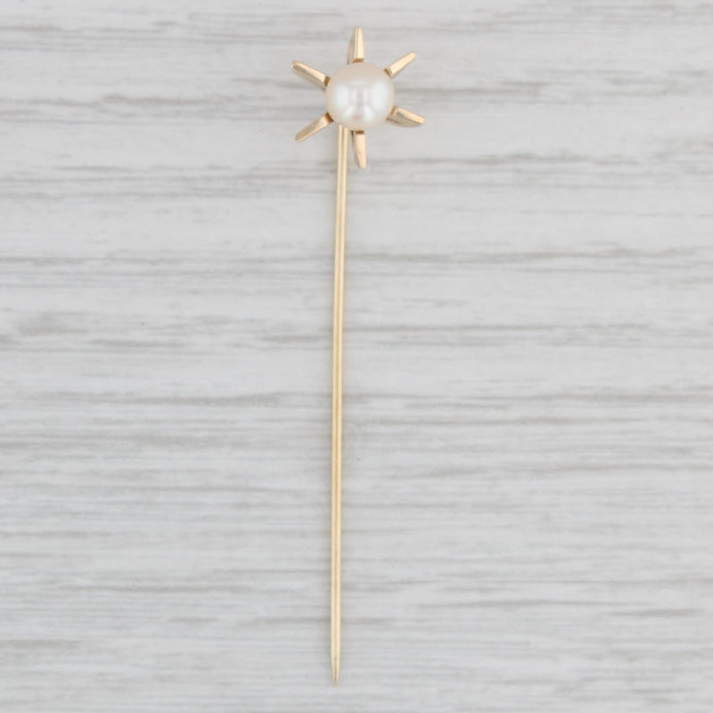 Light Gray Vintage Cultured Pearl Solitaire Stickpin 14k Yellow Gold
