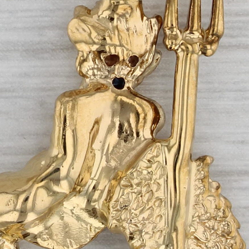 Tan Poseidon Aquarius Trident Pendant 14k Gold Lab Created Spinel Diamond