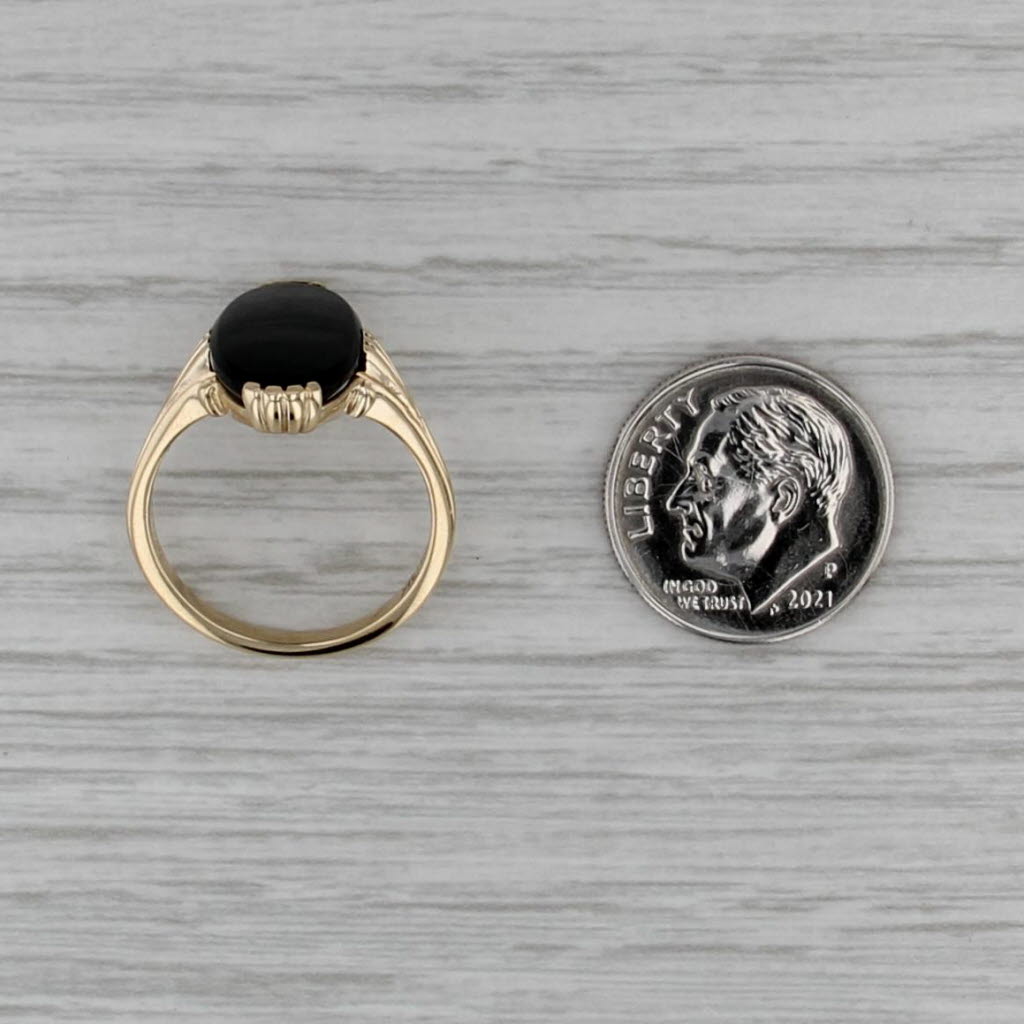 Oval Onyx Solitaire Signet Ring 10k Yellow Gold Size 6.5