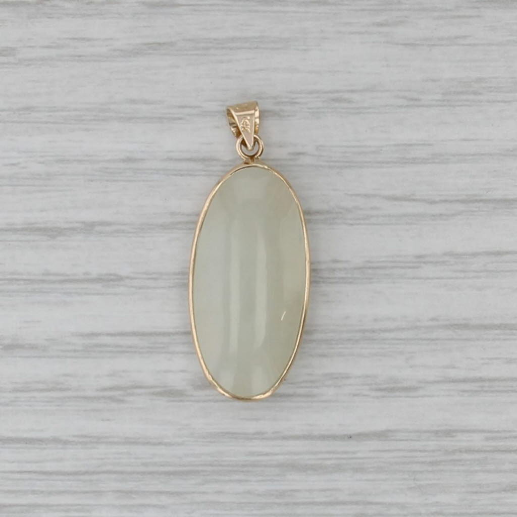 Green Nephrite Jade Flower Pendant 14k Yellow Gold Oval Drop