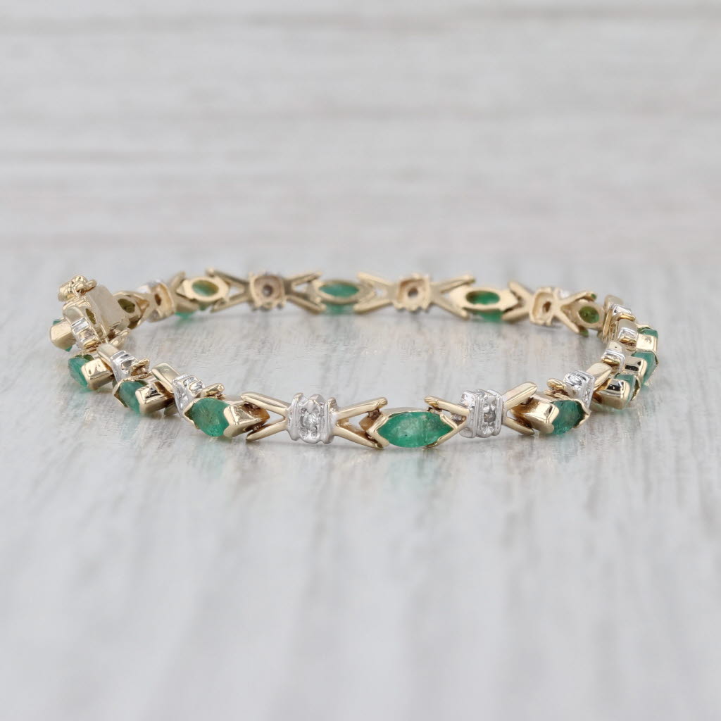 1.94ctw Emerald Diamond Tennis Bracelet 10k Yellow White Gold 7" 3.6mm