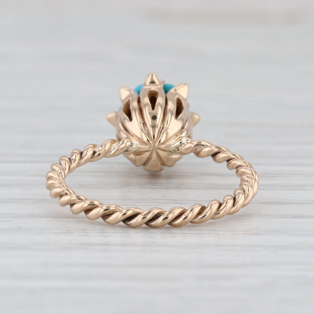 Antique Turquoise Diamond Flower Ring 14k Yellow Gold Size 6.5