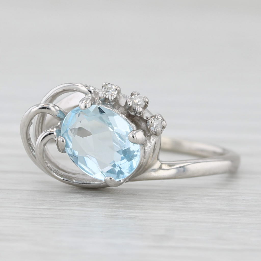 Light Gray 0.83ctw Aquamarine Diamond Ring 14k White Gold Size 6.5 Bypass