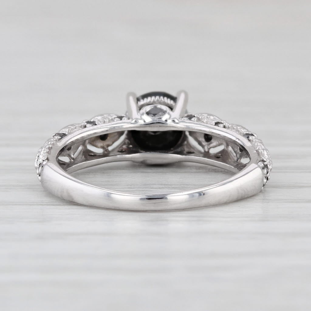 1.25ctw Round Black Diamond Ring 10k White Gold Engagement Size 5.5