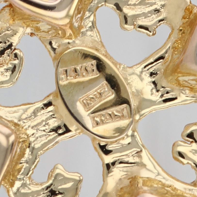 Ornate Open Work Cross Pendant 14k Yellow Gold Heart Accents