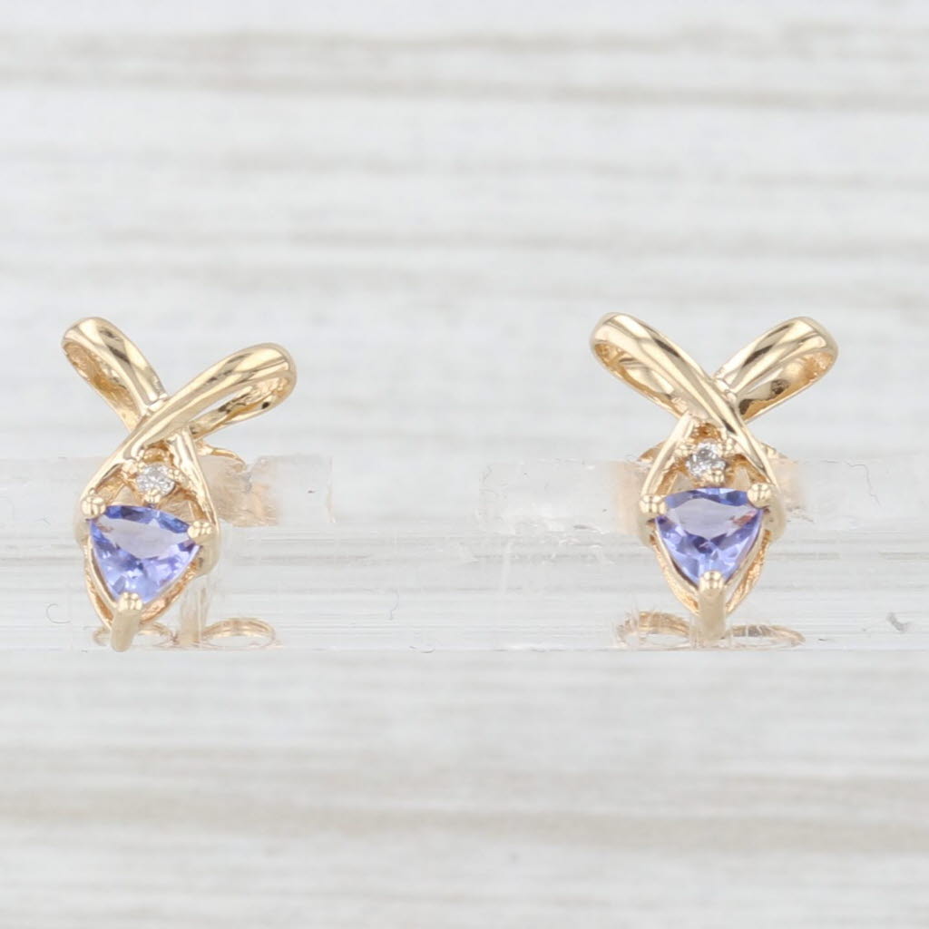 Light Gray 0.20ctw Tanzanite Stud Earrings 14k Yellow Gold Diamond Accents