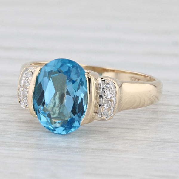 3.40ctw Oval Blue Topaz Diamond Ring 14k Yellow Gold Size 7.25