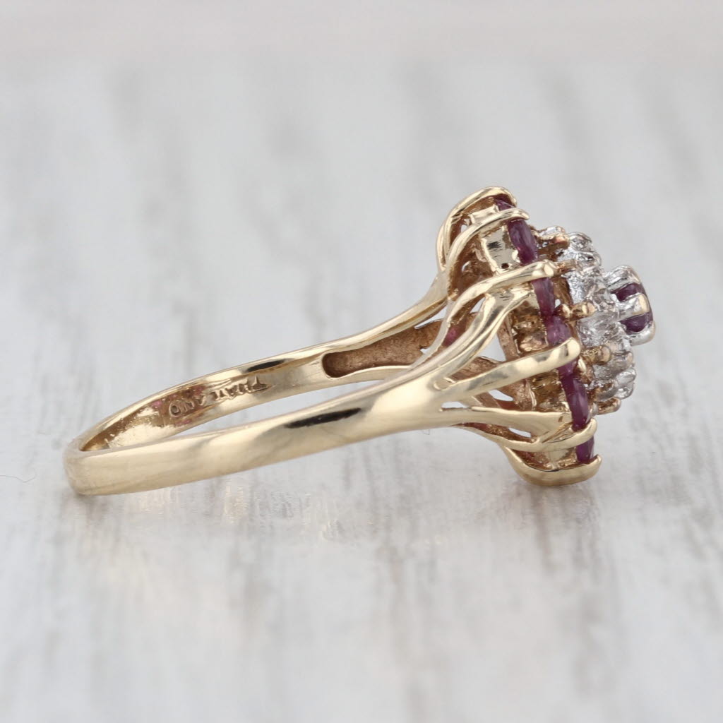 0.95ctw Ruby Sapphire Diamond Cluster Flower Ring 10k Yellow Gold Size 5.25
