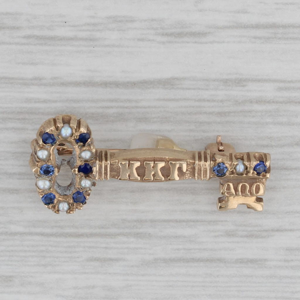 Gray Kappa Kappa Gamma Key Sorority Pin 10k Gold Pearl Lab Created Sapphire Badge