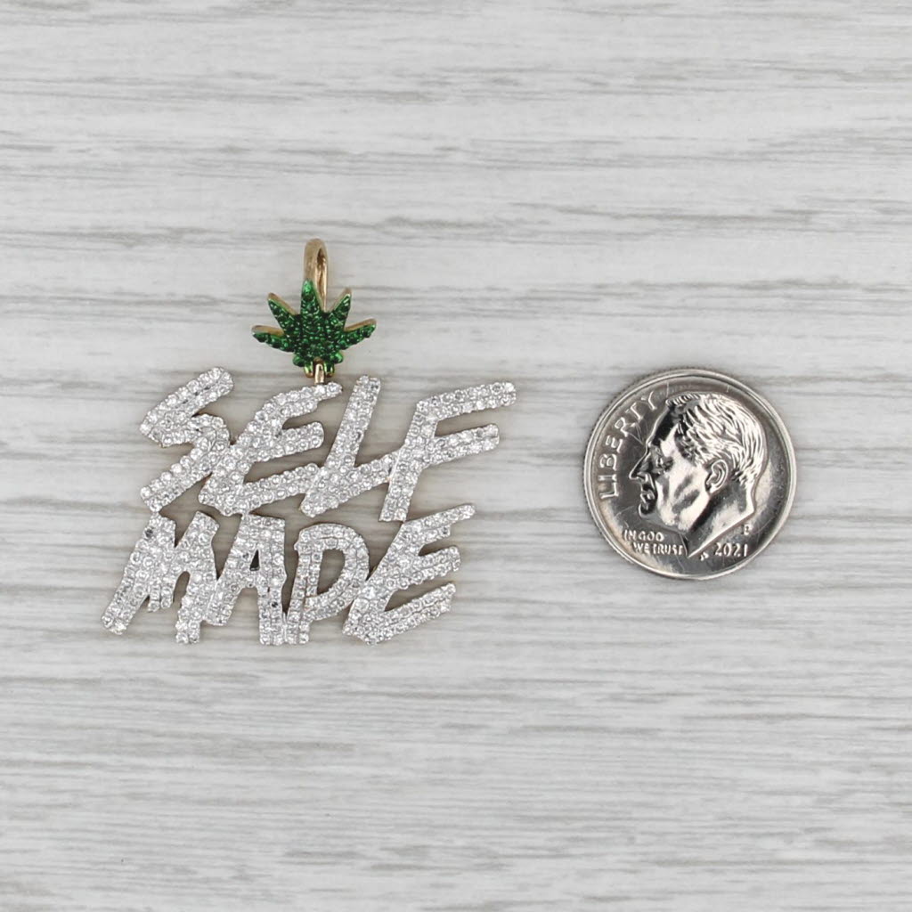 1.05ctw Diamond Self Made Leaf Pendant 10k Yellow Gold Statement