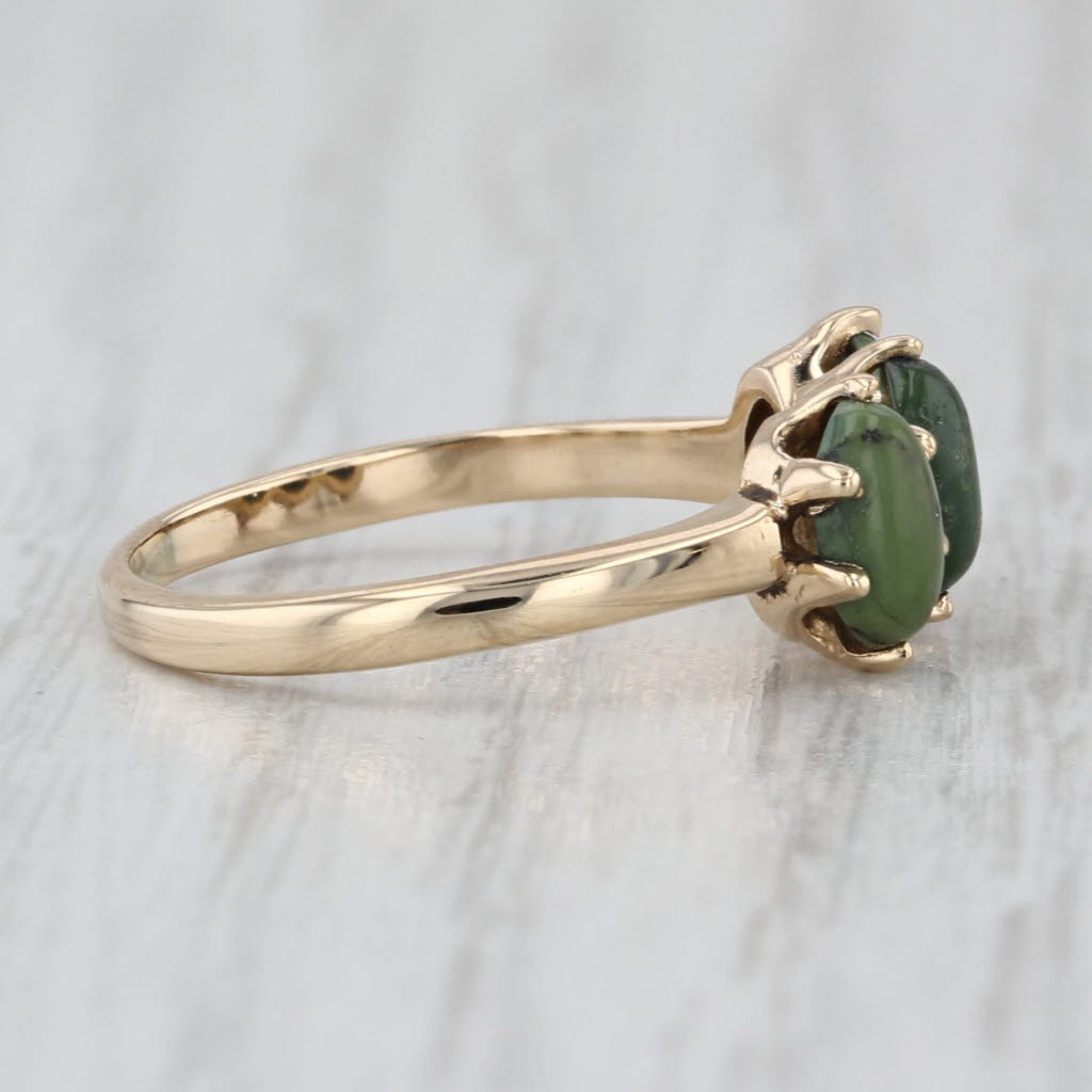 Vintage Green Turquoise Faustite 3-Stone Ring 14k Yellow Gold Size 5.75