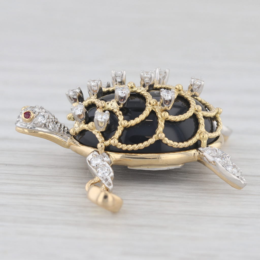 Light Gray Hammerman Brothers Diamond Ruby Onyx Sea Turtle Pendant 18k Gold Platinum