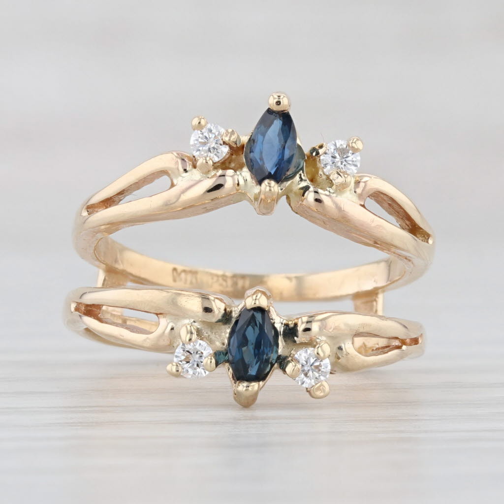 Light Gray 0.46ctw Blue Sapphire Diamond Ring Jacket Guard 14k Yellow Gold Size 6.25