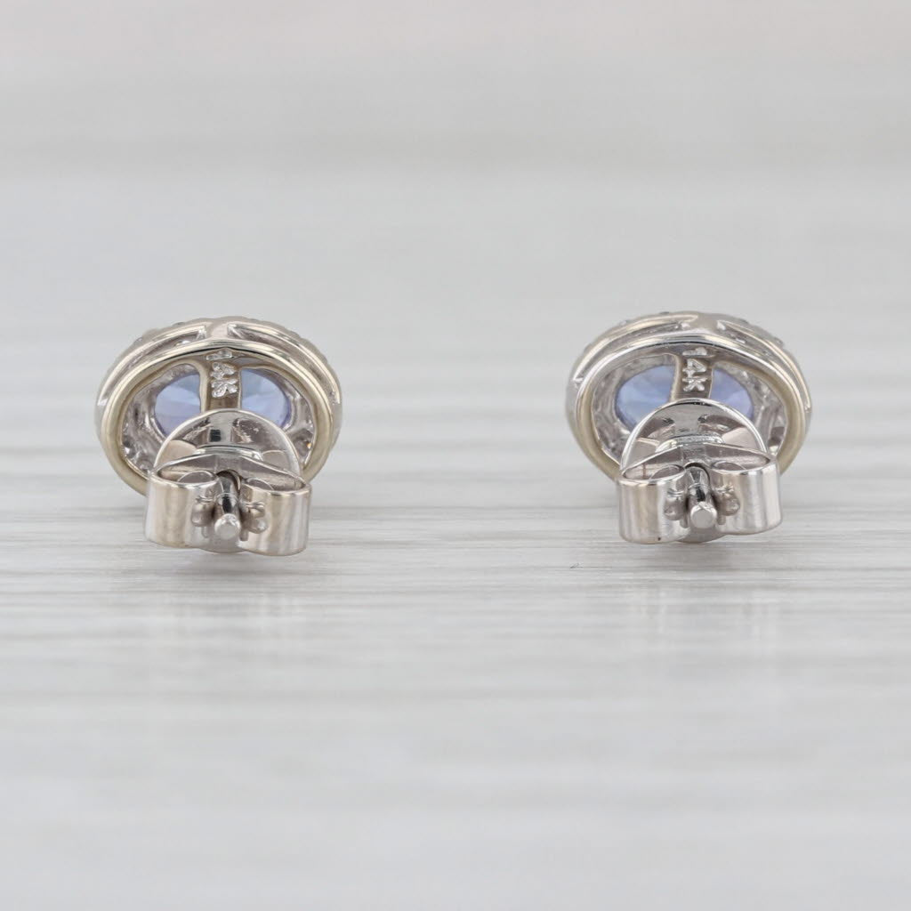 0.82ctw Oval Tanzanite Diamond Halo Stud Earrings 14k White Gold Studs
